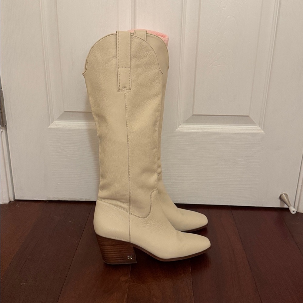 Sam Edelman Cream Knee-High Leather Boots